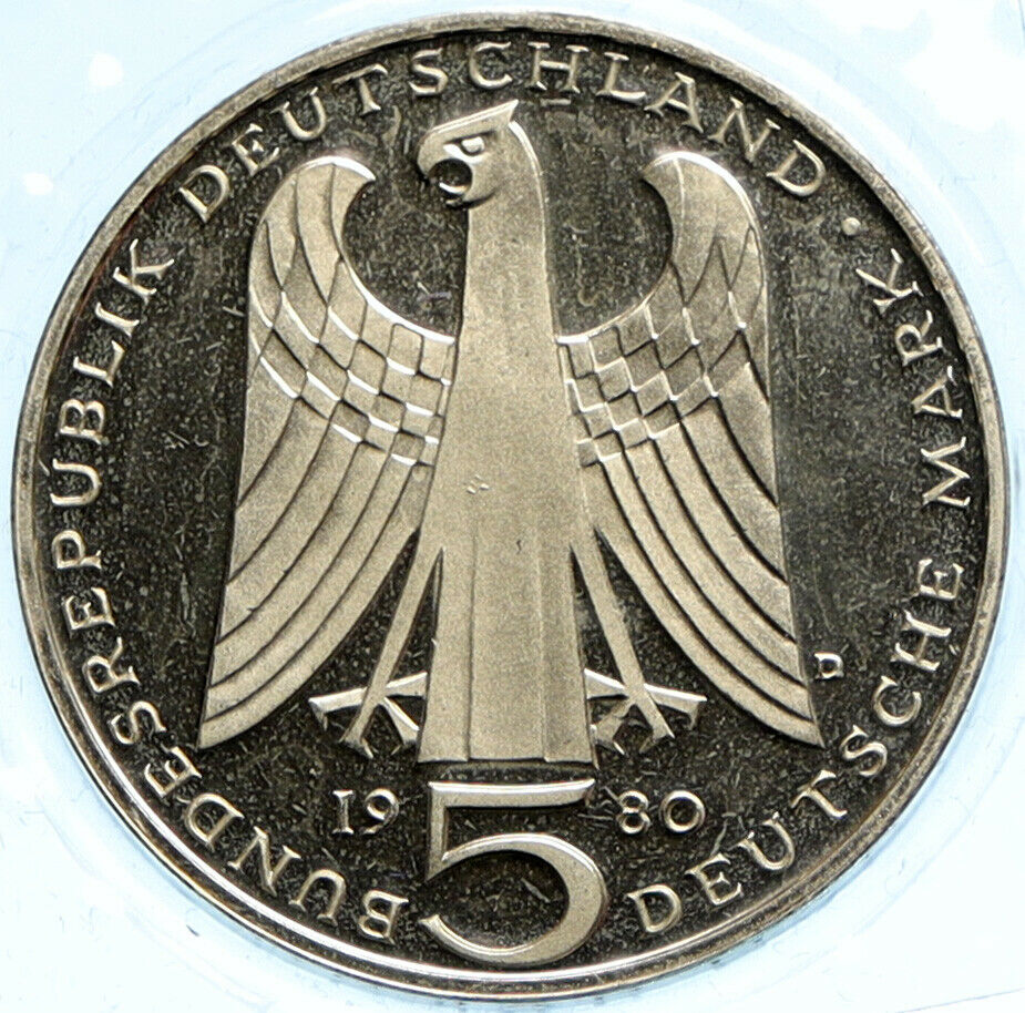 1980 GERMANY Walther von Vogelweide Singer Love Songs Proof 5 Mark Coin i99248