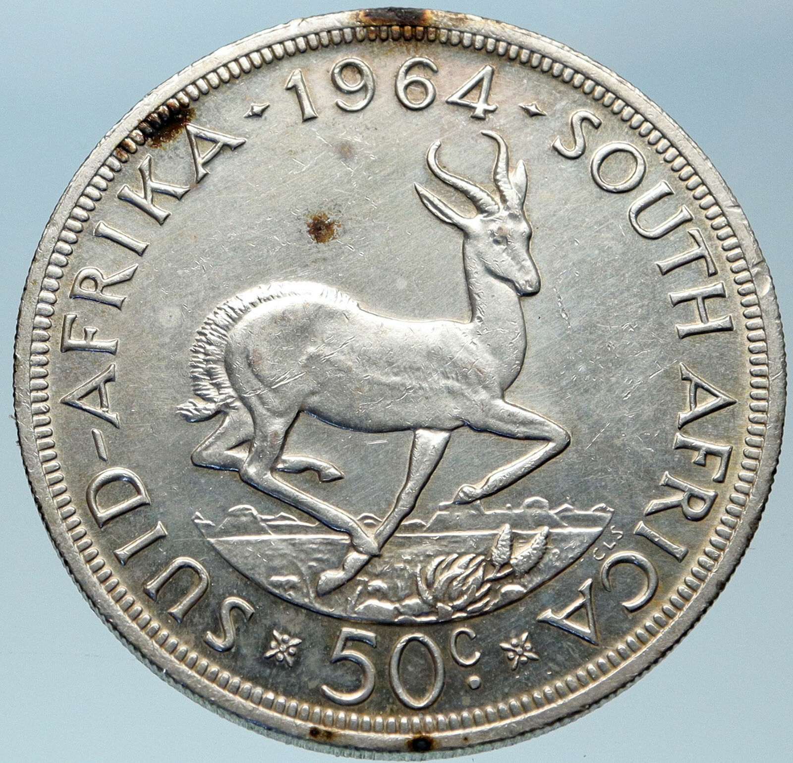 1964 SOUTH AFRICA Founder Jan van Riebeeck Deer OLD Silver 50 Cents Coin i82880