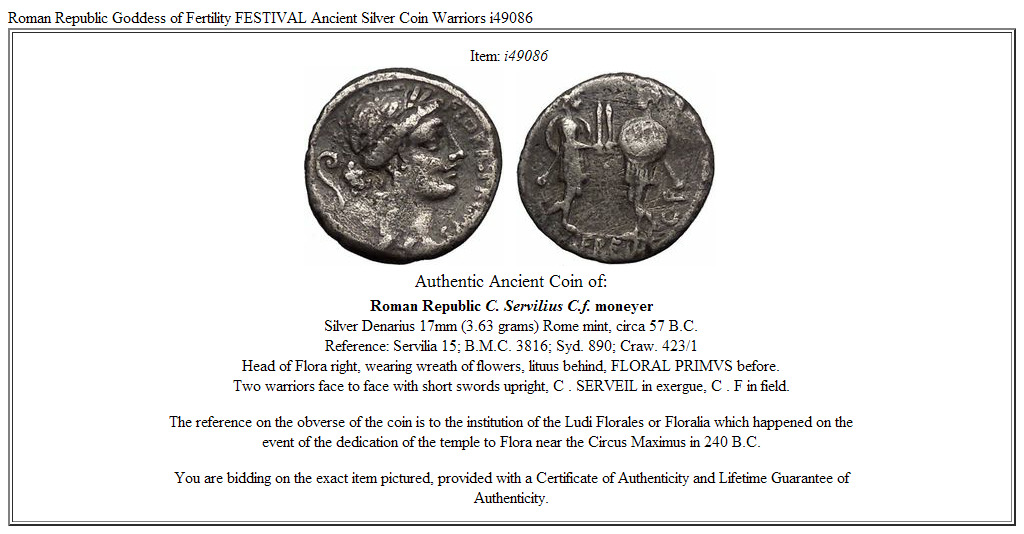 Roman Republic Goddess of Fertility FESTIVAL Ancient Silver Coin Warriors i49086