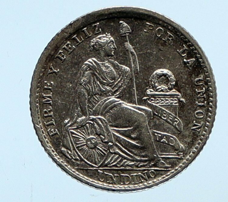 1906JF PERU South America VINTAGE ANTIQUE OLD Liberty Silver Dinero Coin i96452