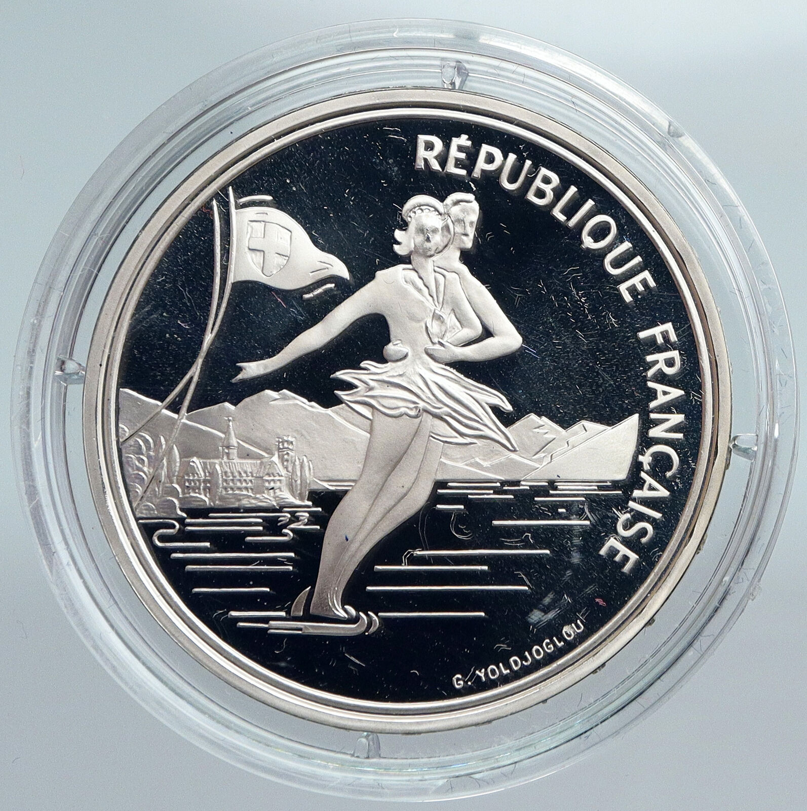 1989 FRANCE Figure Skating 1992 Olympics OLD Proof Silver 100 Francs Coin i89941