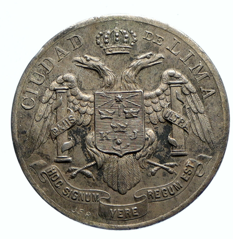 1906 PERU South America CORNERSTONE HYDROELECTRIC CO Antique Silver Medal i96282