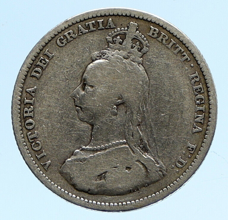 1887 UK Great Britain United Kingdom QUEEN VICTORIA Silver Shilling Coin i96283