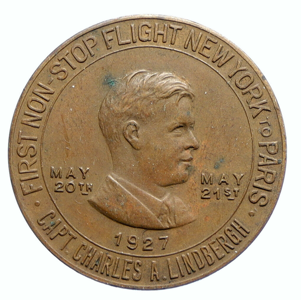 1927 USA Charles LUCKY Lindbergh Pilot Spirit of Saint Louis OLD Medal i96278