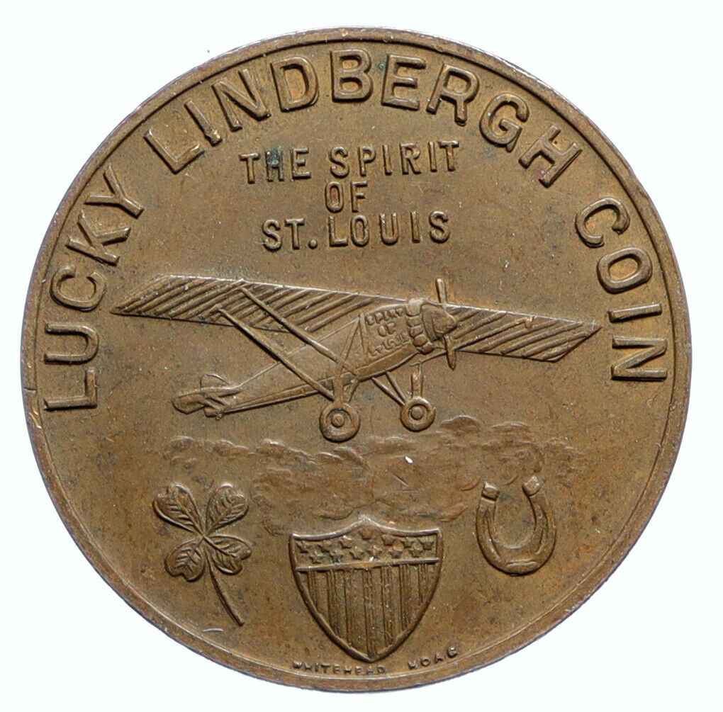 1927 USA Charles LUCKY Lindbergh Pilot Spirit of Saint Louis OLD Medal i96278