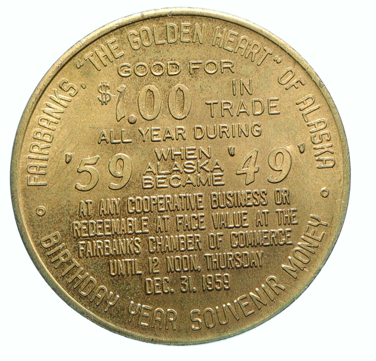 1959 UNITED STATES US Fairbanks ALASKA 49th State BIRTHDAY Vintage Medal i96285