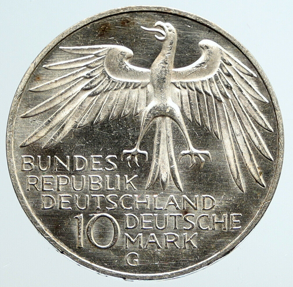 1972 G GERMANY Munich Summer Olympics Schleife 10 Mark OLD Silver Coin i96664