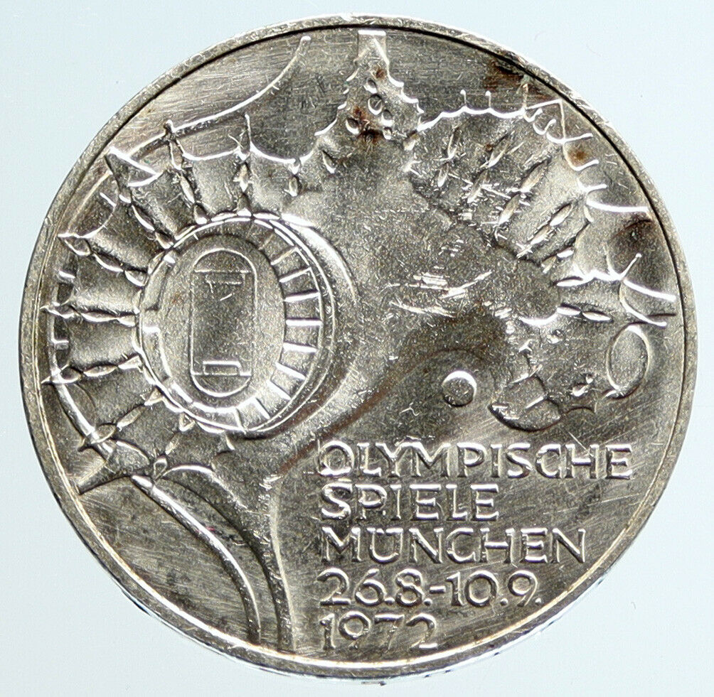 1972 G GERMANY Munich Summer Olympics Schleife 10 Mark OLD Silver Coin i96664