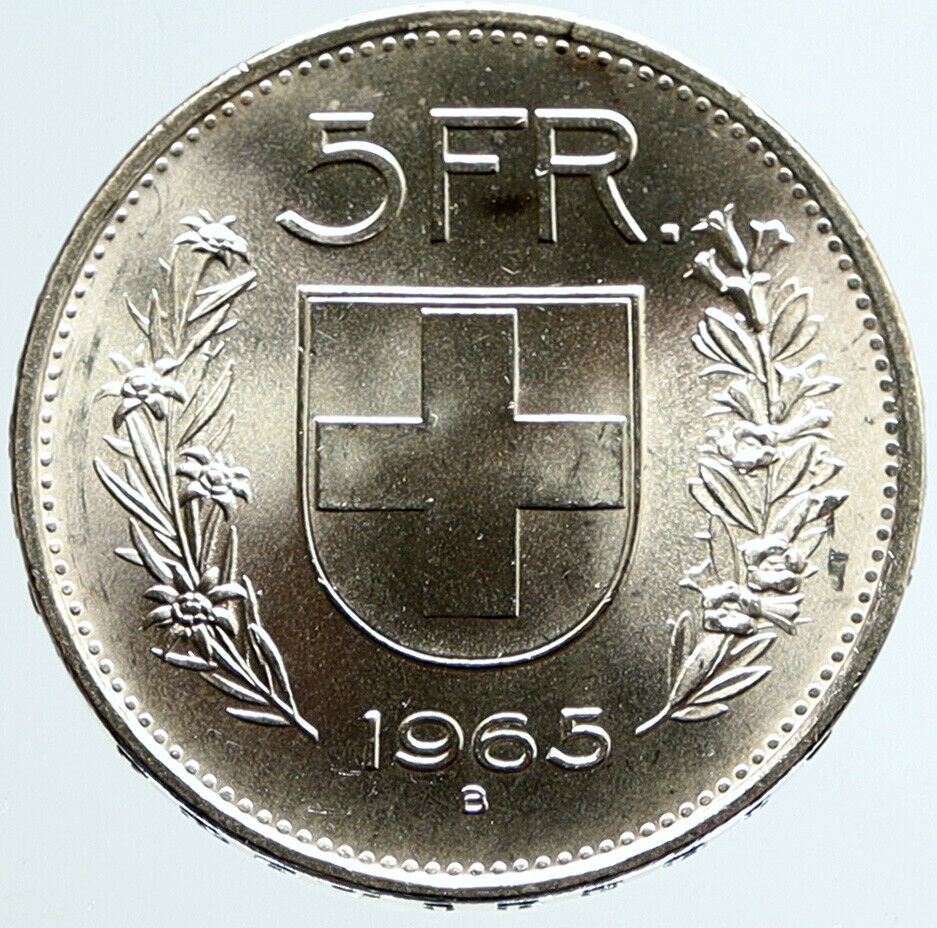 1965 B Switzerland Founding HERO WILLIAM TELL 5 Francs Silver Swiss Coin i96676