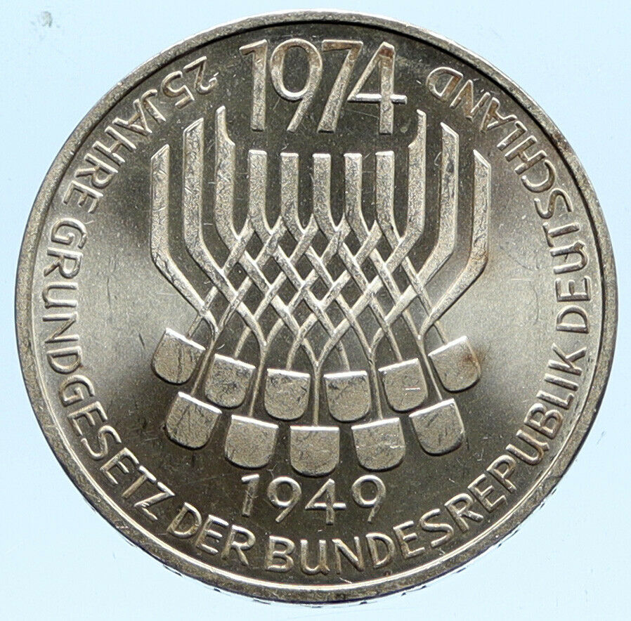 1974 F GERMANY 25 Years of German Federal Constitution Law Silver 5 Mark i96776