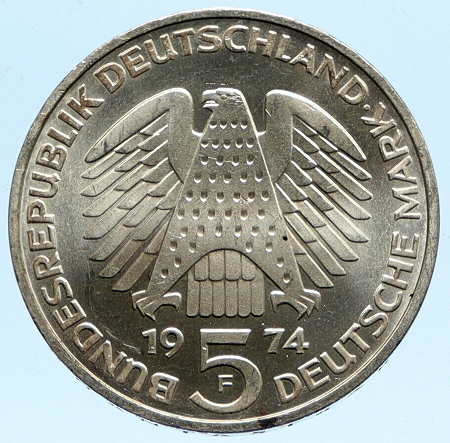 1974 F GERMANY 25 Years of German Federal Constitution Law Silver 5 Mark i96776