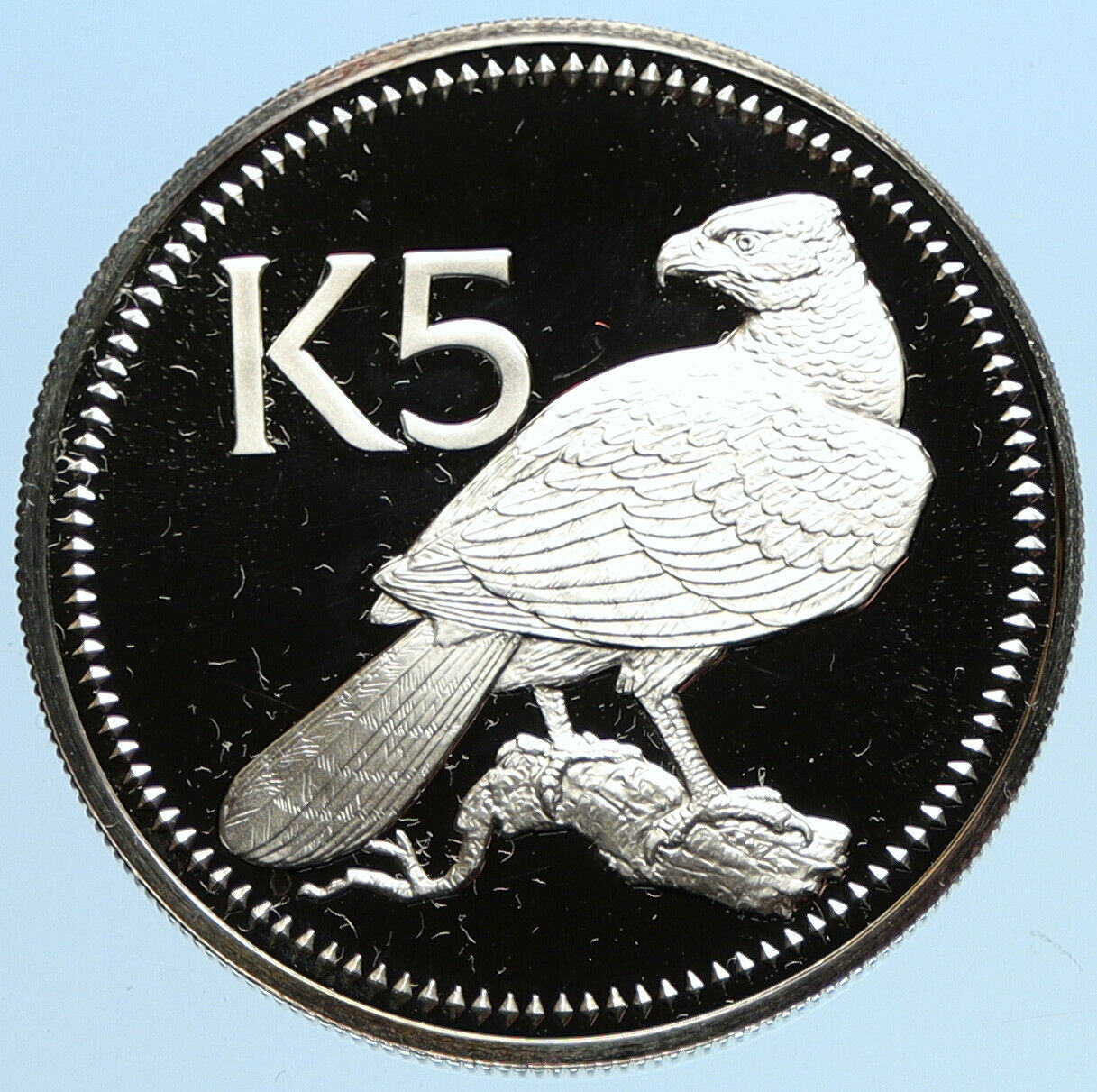 1976 PAPUA NEW GUINEA w PAPUAN Harpy EAGLE Old Proof Silver 5 Kina Coin i97698