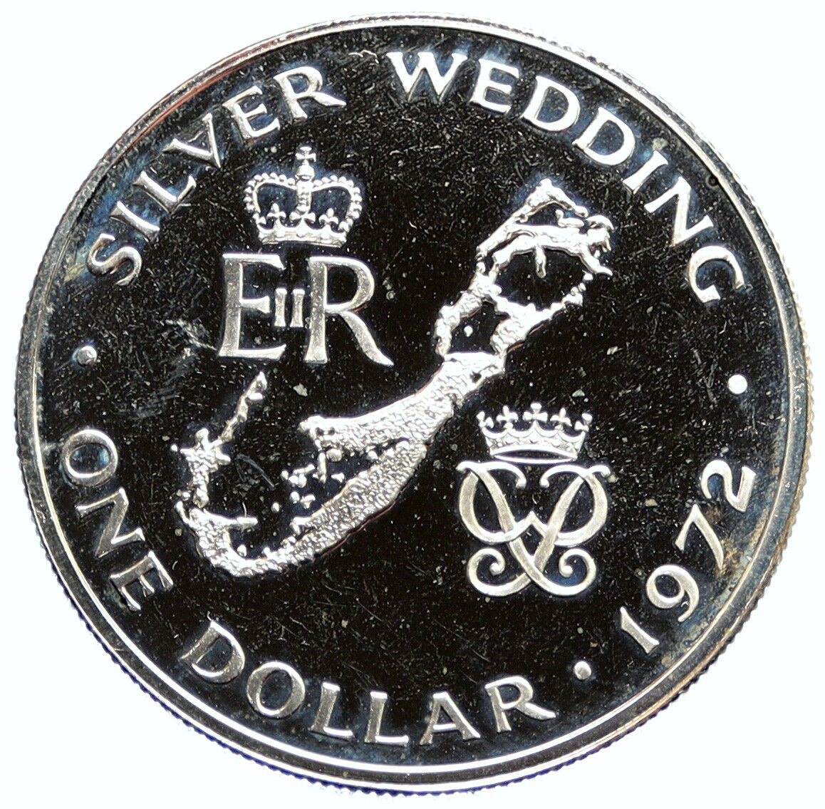 1972 BERMUDA UK Elizabeth II Prince Philip Wedding Silver 1 Dollar Coin i96775