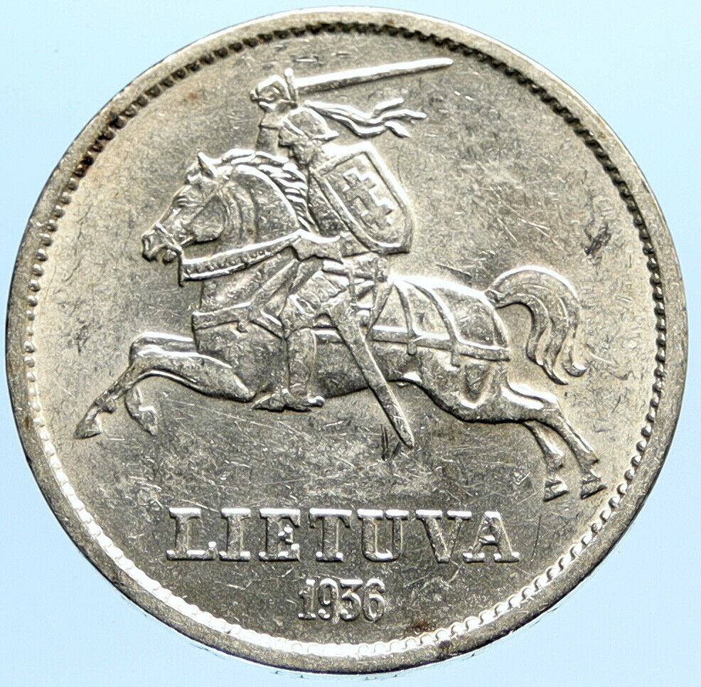 1936 LITHUANIA VYTAUTAS the GREAT Vintage Silver 10 Litai Lithuanian Coin i96799