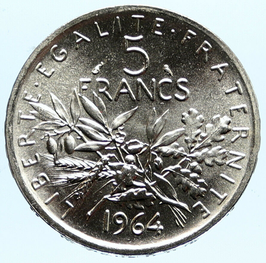 1964 FRANCE La Semeuse French SOWER WOMAN Old LARGE Silver 5 Francs Coin i96782