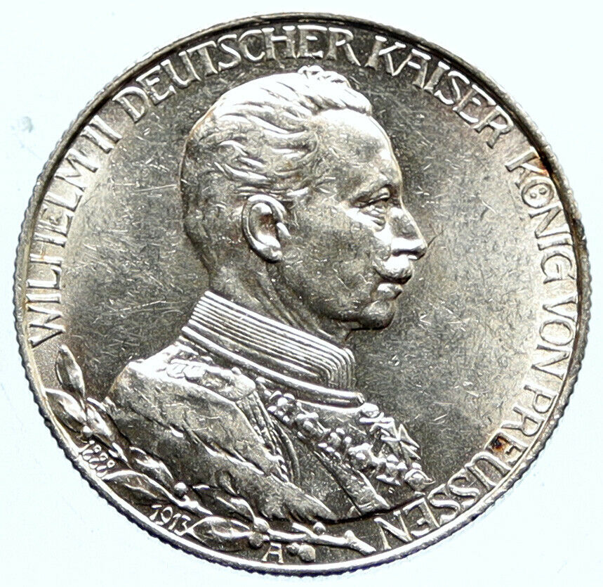 1913 A PRUSSIA KINGDOM Germany WILHELM II Old Silver 2 Mark German Coin i96774