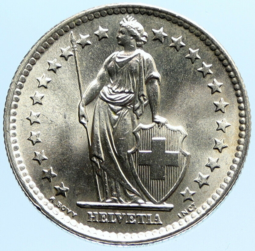 1963 B SWITZERLAND HELVETIA Symbolizes SWISS Nation Silver 2 Francs Coin i96807