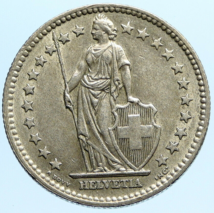 1957 SWITZERLAND - SILVER 2 Francs Coin HELVETIA Symbolizes SWISS Nation i96805