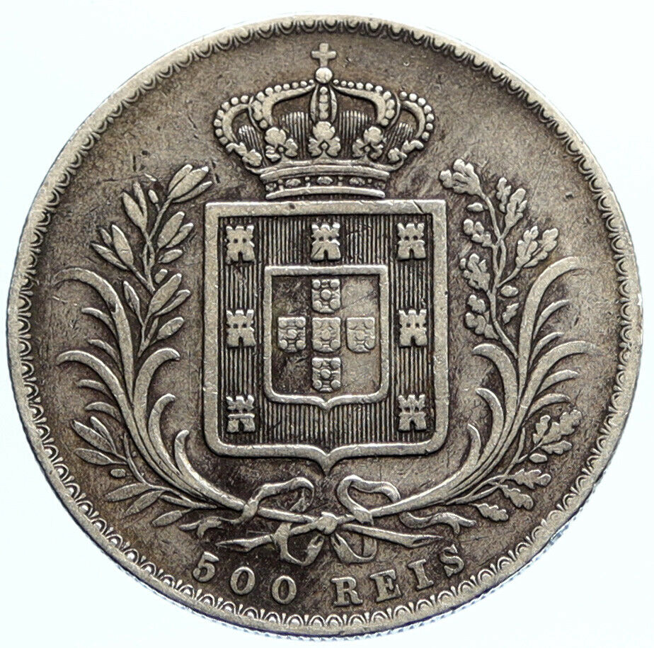 1868 PORTUGAL King Dom Luis I Antique OLD Silver 500 Reis Portuguese Coin i96802