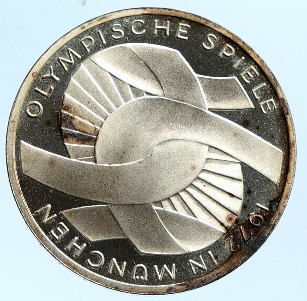 1972 J GERMANY Munich Summer Olympics Games Schleife PRF Silver 10 M Coin i96777