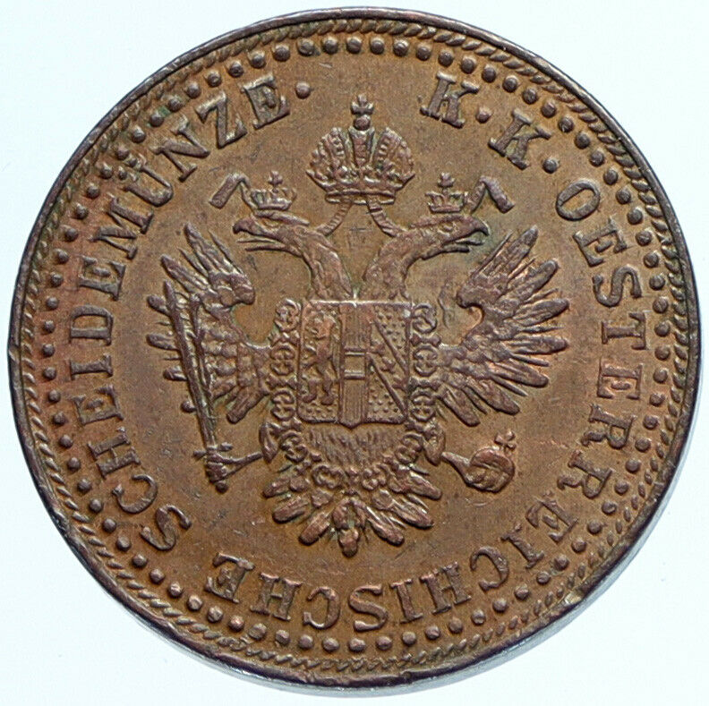 1851 A AUSTRIA KING FRANZ JOSEPH I Eagle Genuine Austrian 2 Kreuzer Coin i97706