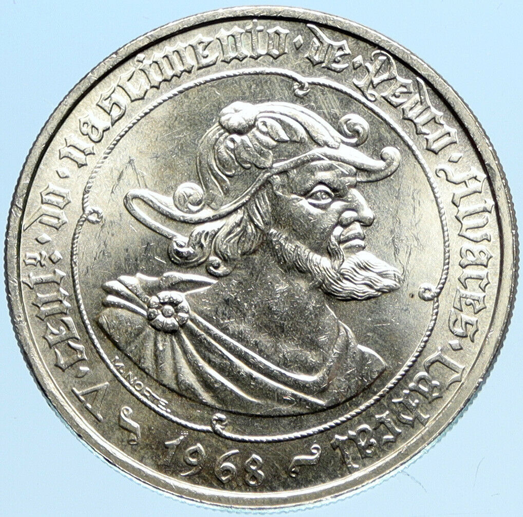 1968 PORTUGAL Silver 50 Escudos Coin w PORTUGUESE Pedro Alvares Cabral i97709