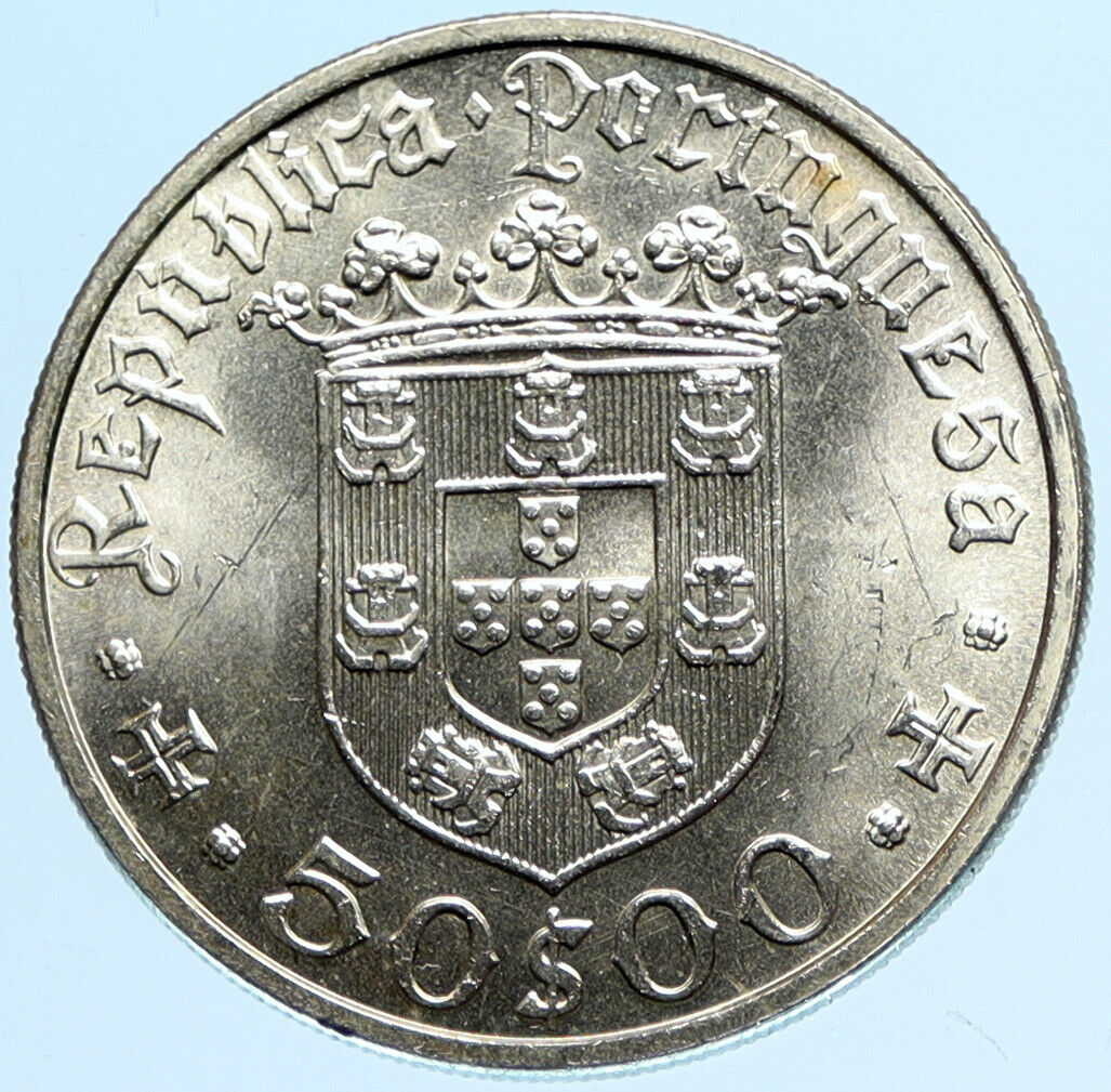 1968 PORTUGAL Silver 50 Escudos Coin w PORTUGUESE Pedro Alvares Cabral i97709