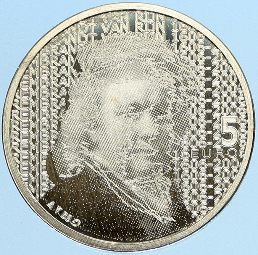 2006 NETHERLANDS Queen Beatrix REMBRANDT Artist Proof Silver 5 Euro Coin i97708