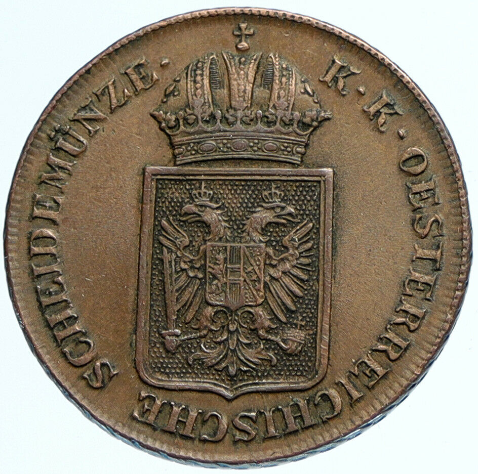 1848 A AUSTRIA KING FRANZ JOSEPH I Eagle Genuine Austrian 2 Kreuzer Coin i97702