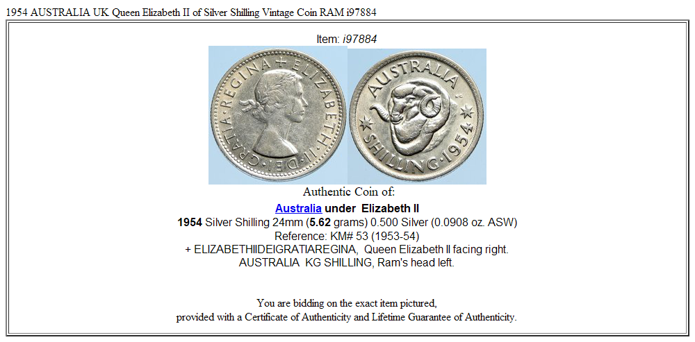 1954 AUSTRALIA UK Queen Elizabeth II of Silver Shilling Vintage Coin RAM i97884