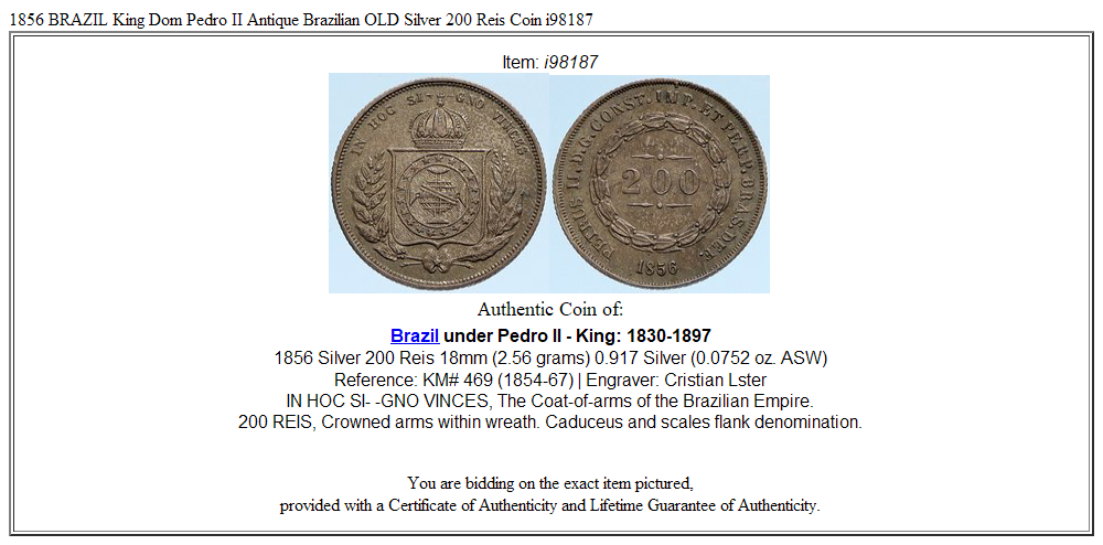 1856 BRAZIL King Dom Pedro II Antique Brazilian OLD Silver 200 Reis Coin i98187