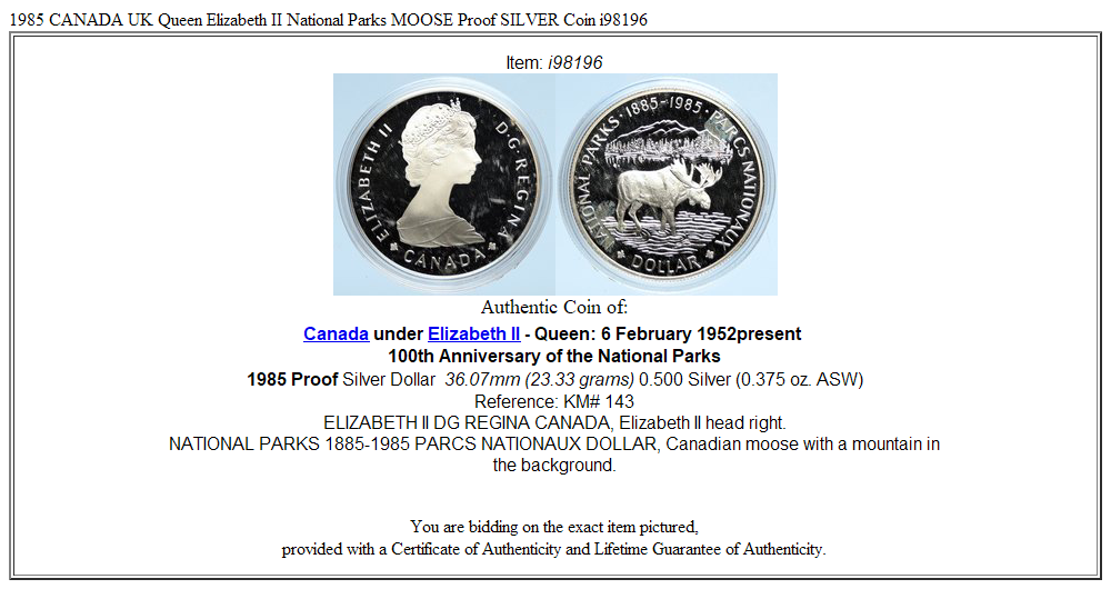 1985 CANADA UK Queen Elizabeth II National Parks MOOSE Proof SILVER Coin i98196