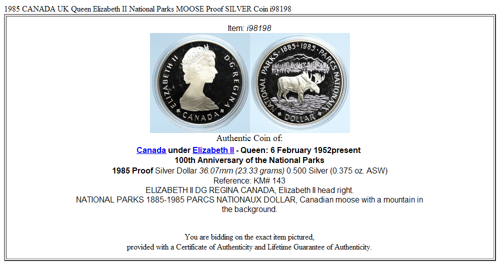 1985 CANADA UK Queen Elizabeth II National Parks MOOSE Proof SILVER Coin i98198