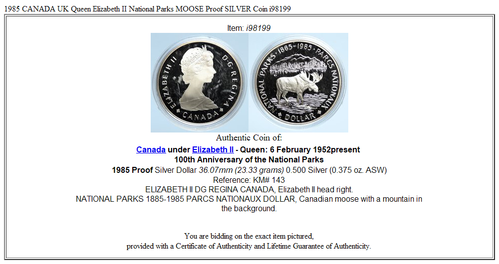 1985 CANADA UK Queen Elizabeth II National Parks MOOSE Proof SILVER Coin i98199