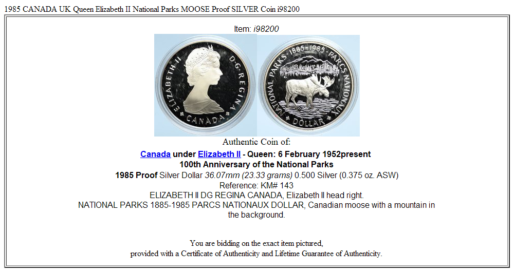 1985 CANADA UK Queen Elizabeth II National Parks MOOSE Proof SILVER Coin i98200