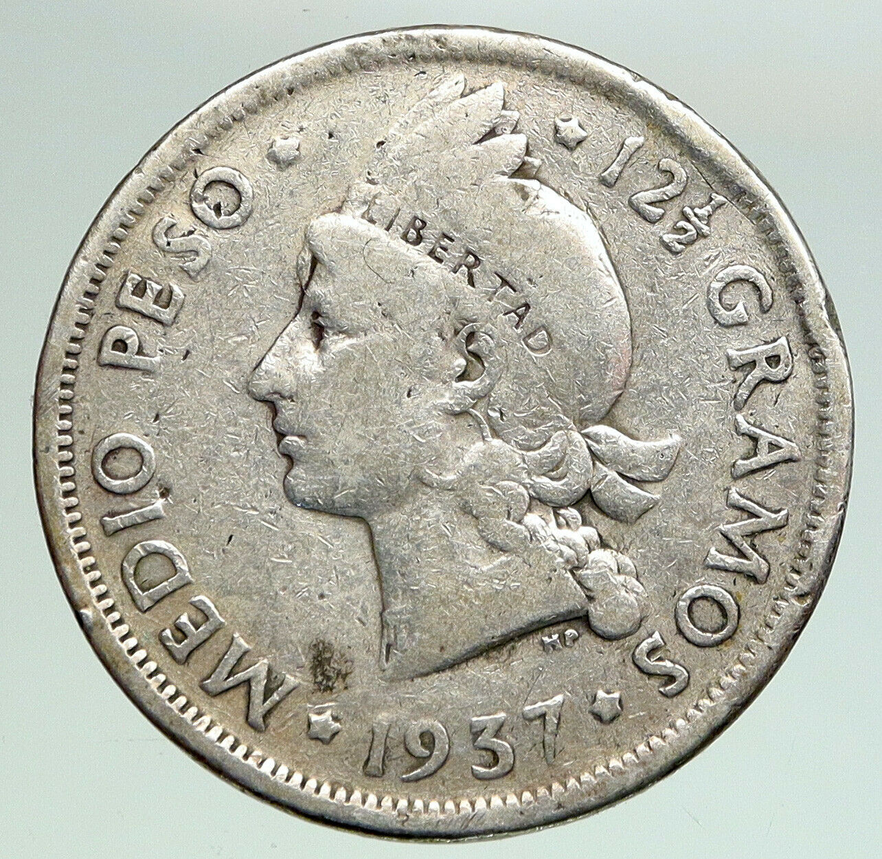 1937 DOMINICAN REPUBLIC Silver Liberty LIBERTO Silver MEDIO 1/2 PESO Coin i92140