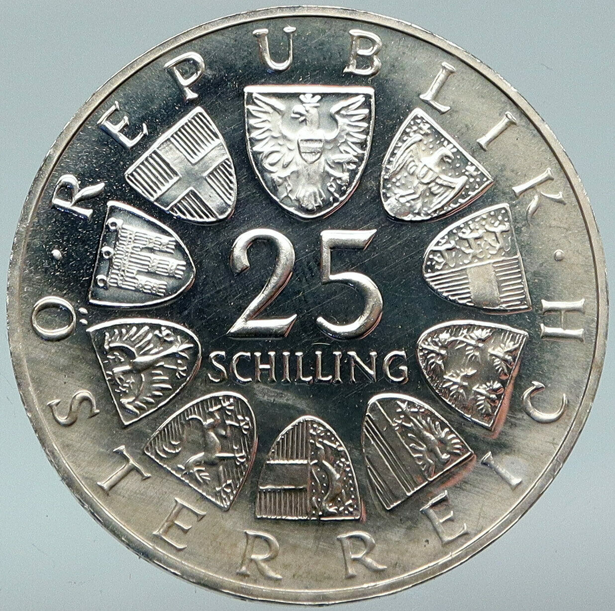 1965 AUSTRIA Vienna Tech School J J von Prechtl Silver 25 Schilling Coin i88219