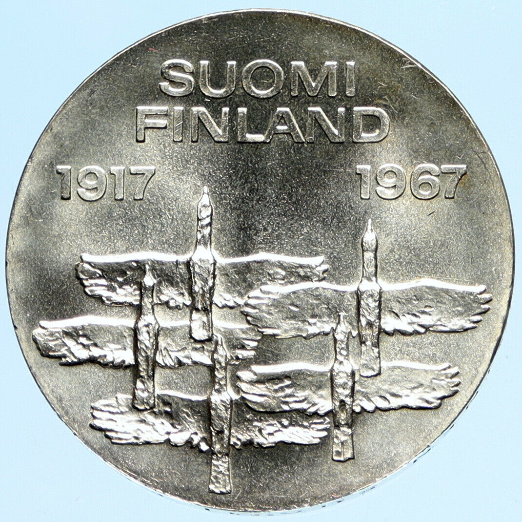 1967 FINLAND Geese Flying 50Y Independence VINTAGE Silver 10 Markkaa Coin i98002