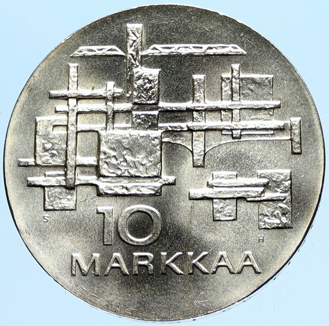 1967 FINLAND Geese Flying 50Y Independence VINTAGE Silver 10 Markkaa Coin i98002