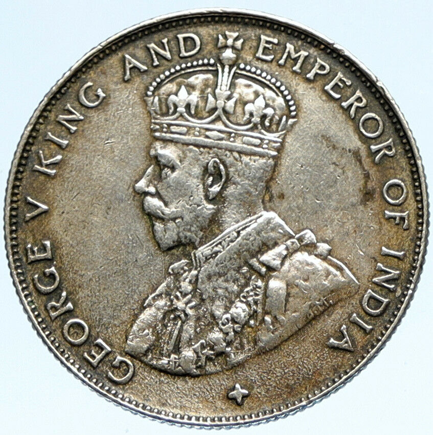 1920 STRAITS SETTLEMENTS UK King George V Genuine SILVER 50 CENTS Coin i98194