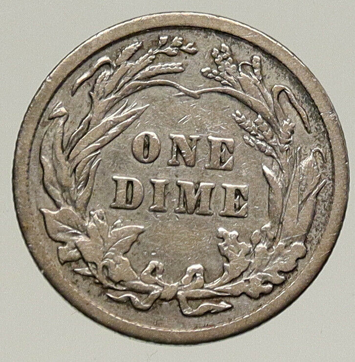 1905 P UNITED STATES US Silver LIBERTY Barber Vintage ANTIQUE DIME Coin i93183