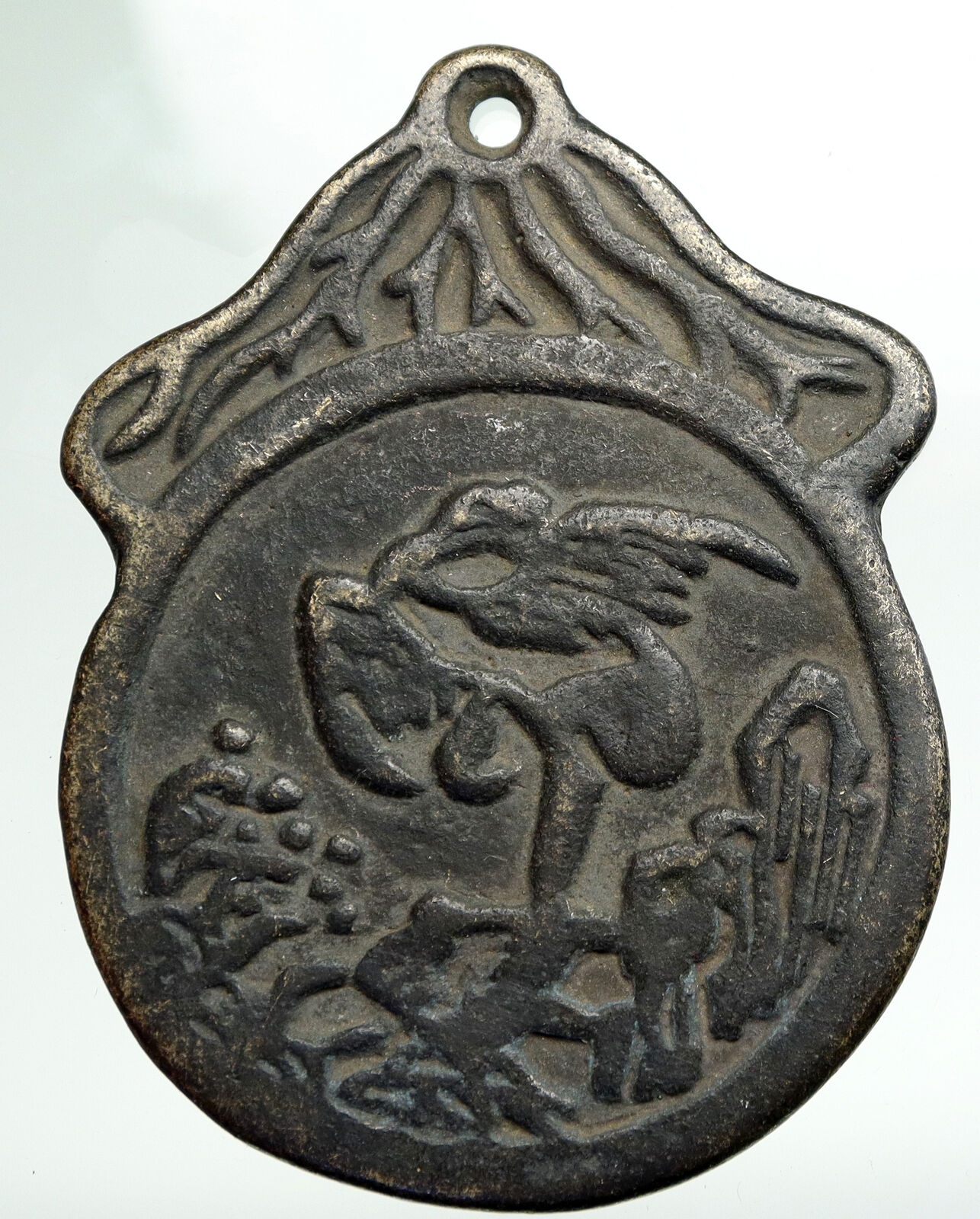 1400 AD Ancient CHINA Amulet 10 BULLS BIRD Antique OLD ARTIFACT Medal i91928