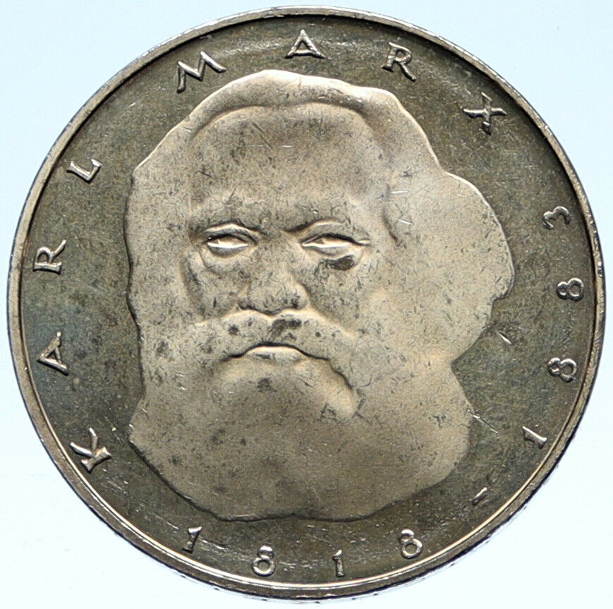 1983 GERMANY Carl Karl MARX Philosopher OLD Vintage German 5 Mark Coin i99233