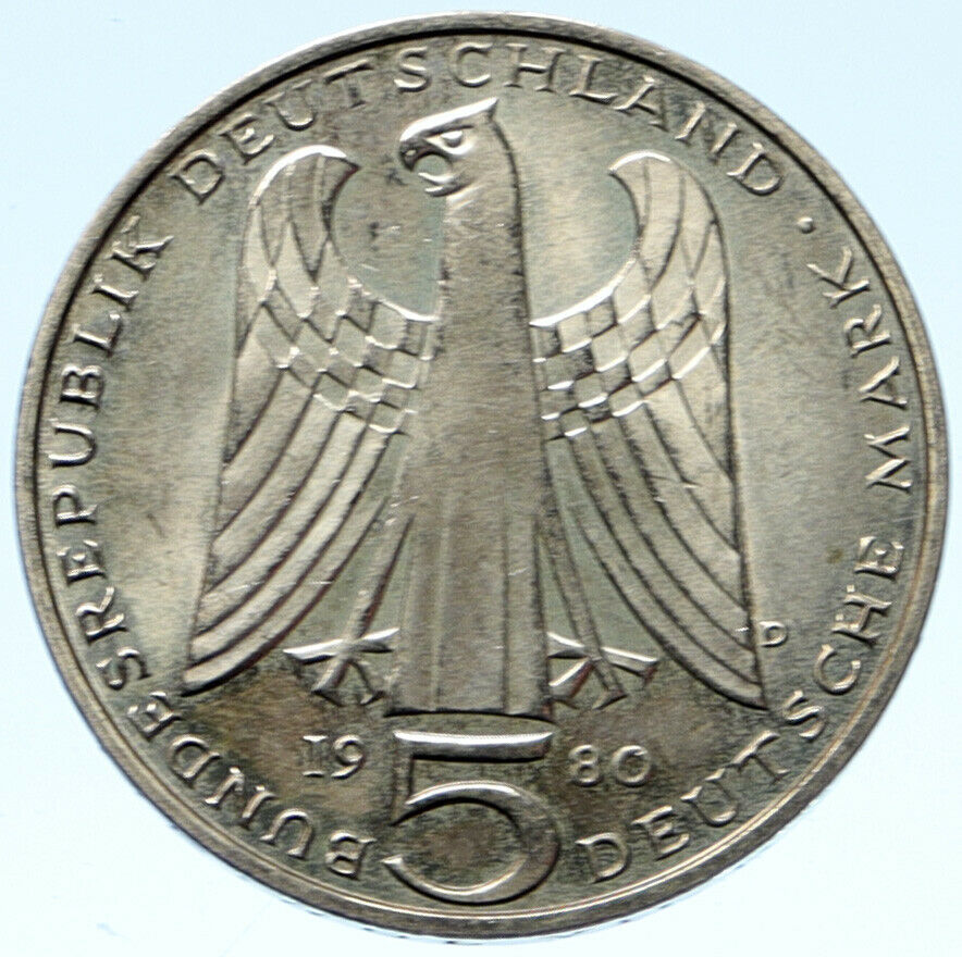 1980 GERMANY Walther von Vogelweide Singer Love Songs VINTAGE 5 Mark Coin i99216