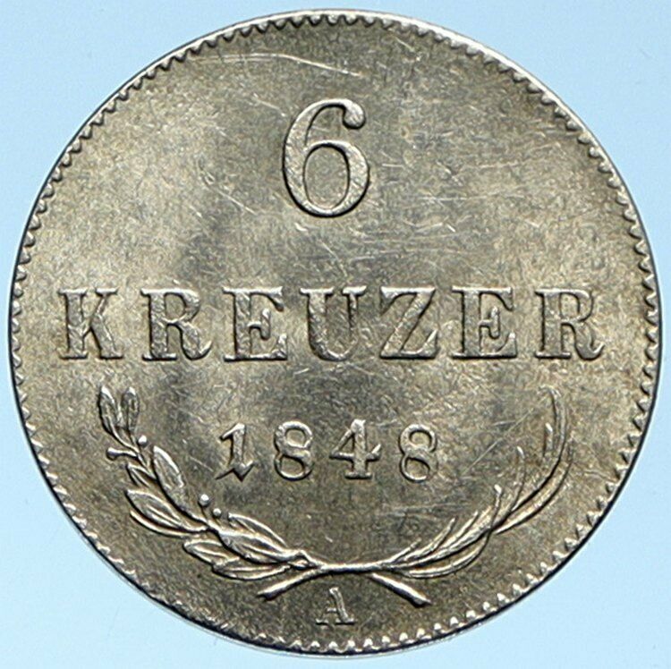 1848 A AUSTRIA KING FRANZ JOSEPH I Vintage Eagle Silver 6 Kreuzer Coin i99175