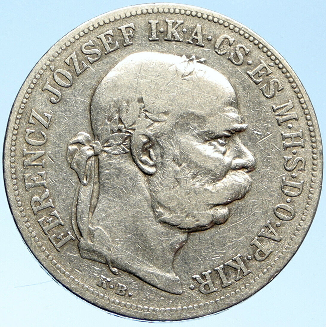 1900 HUNGARY w King Franz Joseph I Hungarian Antique Silver 5 Korona Coin i99173