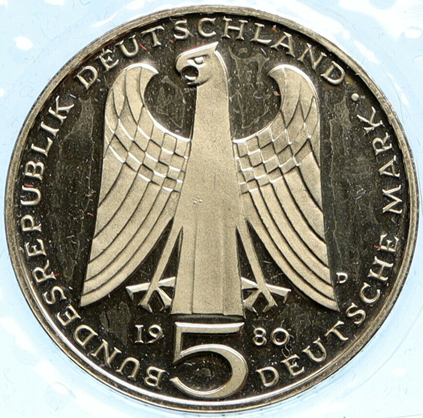 1980 D GERMANY Walther von Vogelweide Singer Love Songs Proof 5 Mark Coin i99224