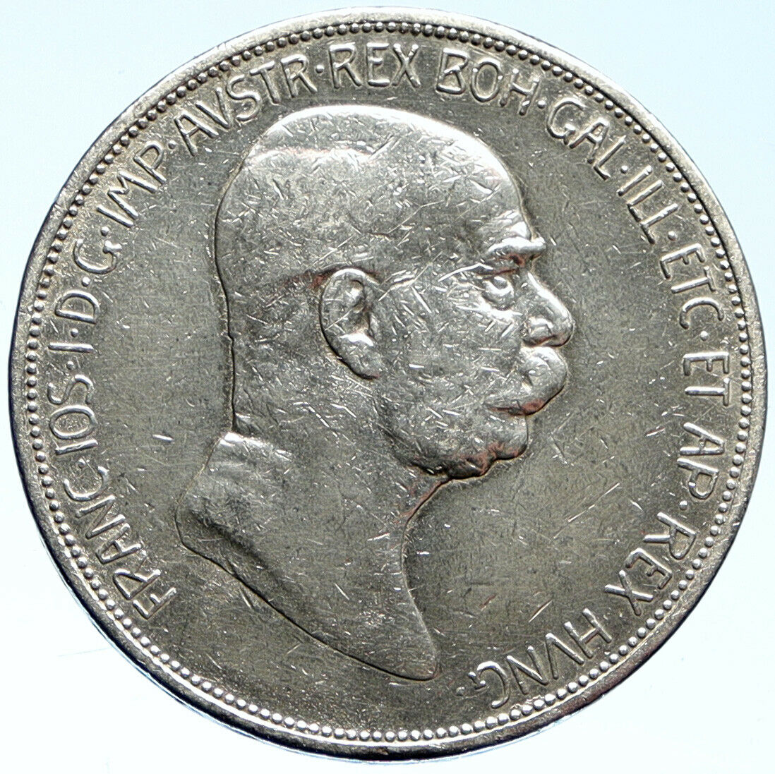 1908 AUSTRIA w King FRANZ JOSEPH I Austrian Silver Antique 5 Corona Coin i99174