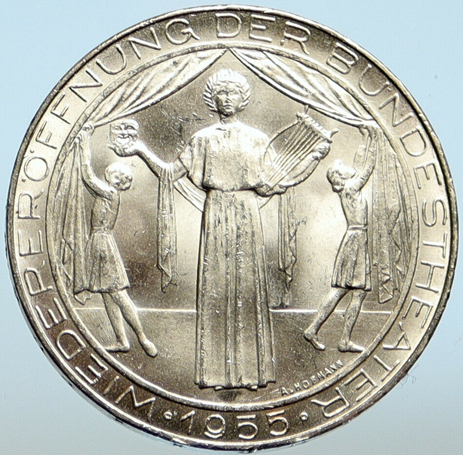 1955 AUSTRIA Vienna Burgtheater National Theatre Silver 25 Schilling Coin i99493