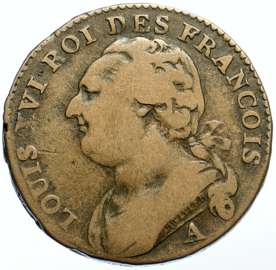 1791 A FRANCE King LOUIS XVI OLD Antique Vintage 12 Denier French Coin i99488